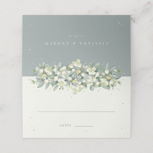 Carte De Placement Mariage Seafoam Green/Crème Snowberry+Eucalyptus (Extérieur déplié)