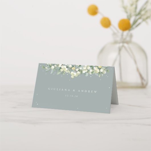 Carte De Placement Mariage Seafoam Green/Crème Snowberry+Eucalyptus (Dos)