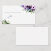 Carte De Placement Mariage simple à fleurs violet et vert (Devant / Derrière)