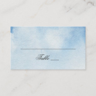 Carte De Placement Mariage simple bleu aquarelle. Marine hiver modern