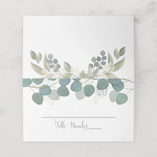 Carte De Placement Mariage Simple Élégant Vert Eucalyptus feuilles (Extérieur déplié)