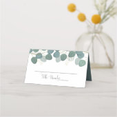 Carte De Placement Mariage Simple Élégant Vert Eucalyptus feuilles (Devant)
