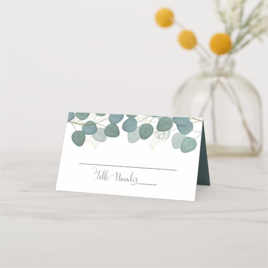 Carte De Placement Mariage Simple Élégant Vert Eucalyptus feuilles (Devant)