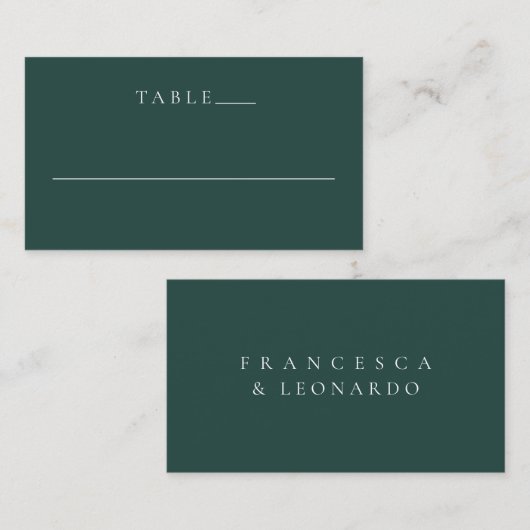 Carte De Placement Mariage Simple Émeraude Classique (Devant / Derrière)