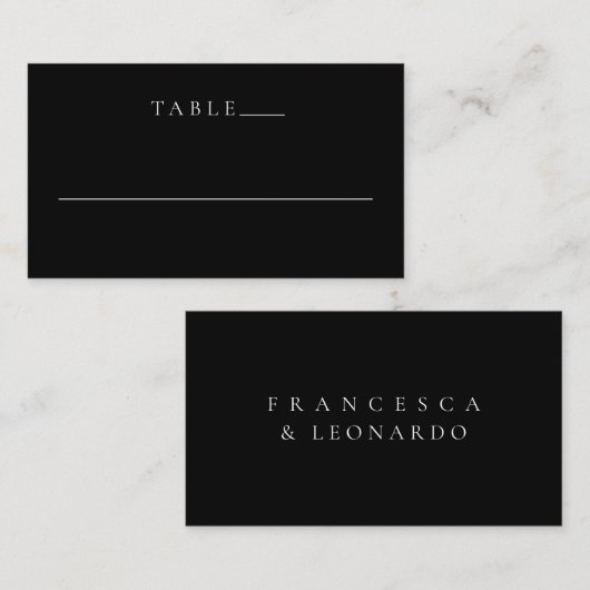 Carte De Placement Mariage Simple Noir Classique (Devant / Derrière)