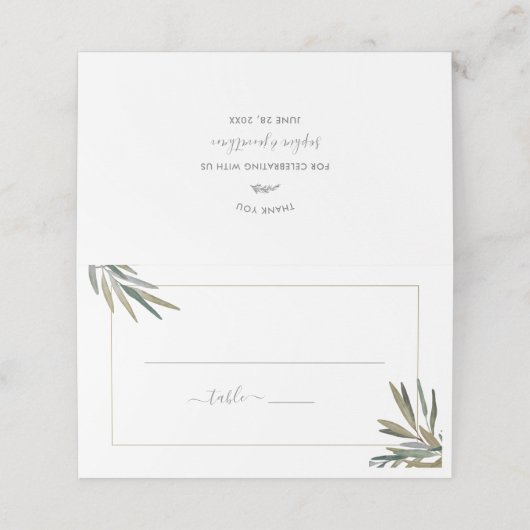 Carte De Placement Mariage simple rustique d'herbe d'aquarelle (Extérieur déplié)