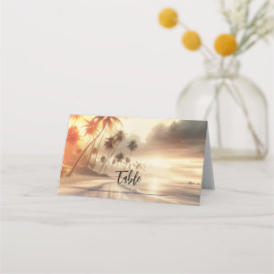 Carte De Placement Mariage sur la plage au coucher du soleil avec des