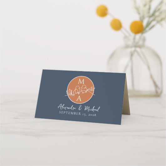 Carte De Placement Mariage Terracotta Bleu Nuit (Dos)