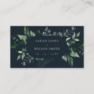 Carte De Placement Mariage tropical à feuillage vert noir de la marin