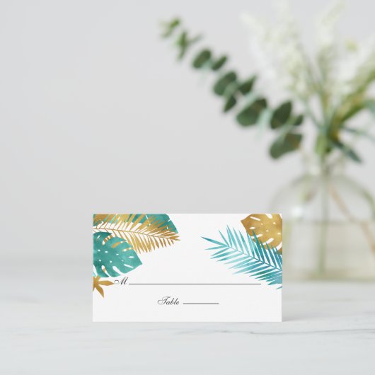 Carte De Placement Mariage turquoise et Gold Tropical (Debout devant)