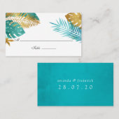 Carte De Placement Mariage turquoise et Gold Tropical (Devant / Derrière)
