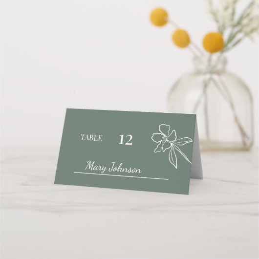 Carte De Placement Mariage végétal minimal vert de la forêt (Devant)