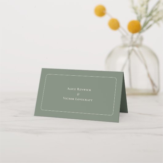Carte De Placement Mariage vert Boho Sage simple plié (Dos)