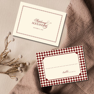 Carte De Placement Mariage Vintage Argent Ancien Damier Ivoire Rouge