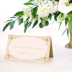Carte De Placement Mariage Vintage Rose Orné de Feuille de Metal Anti