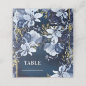 Carte De Placement Marine Bleu & Or Aquarelle Floral Table Siège (Extérieur déplié)