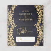Carte De Placement Marine Blue Aquarelle & Gold Siège Numéro de table (Extérieur déplié)