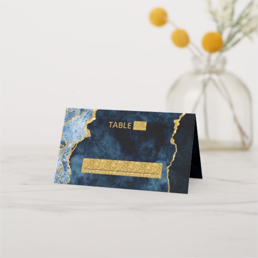 Carte De Placement Marine Blue Gold Marble Agate Siège Numéro de tabl (Devant)