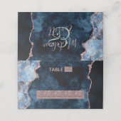Carte De Placement Marine Blue Rose Gold Agate Siège Numéro de table (Extérieur déplié)