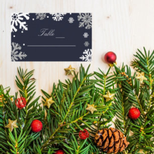 Carte De Placement Marine Blue Snowflakes Mariage d'hiver