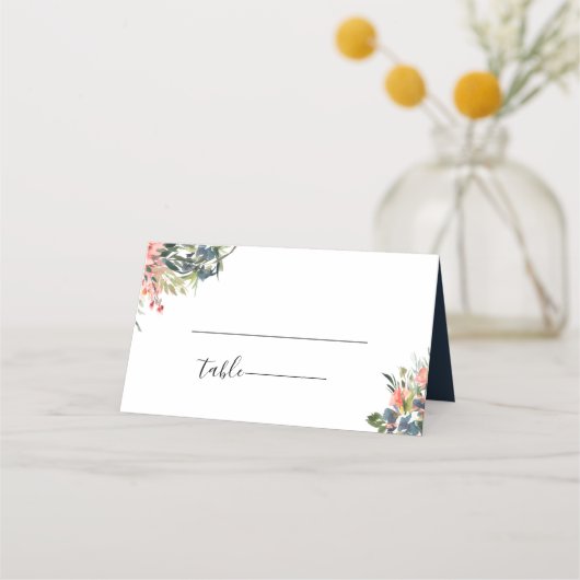 Carte De Placement Marine Coral bleu Mariage botanique (Devant)