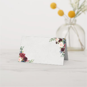 Carte De Placement Marine & Marsala Floral Mariage Blank Foled
