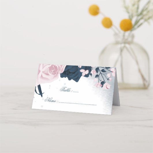 Carte De Placement Marine romantique & fleurs roses (Devant)