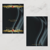 Carte De Placement Marquis Black Silk Gold Scroll Ruby Placecard (Devant / Derrière)