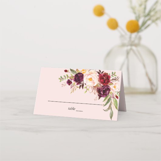 Carte De Placement Marsala Bourgogne & Flore Blush - Rose (Devant)