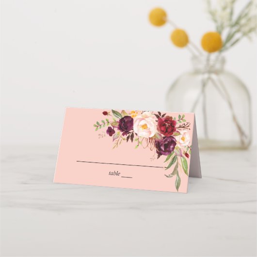 Carte De Placement Marsala Bourgogne & Flore Blush - Rose 2 (Devant)