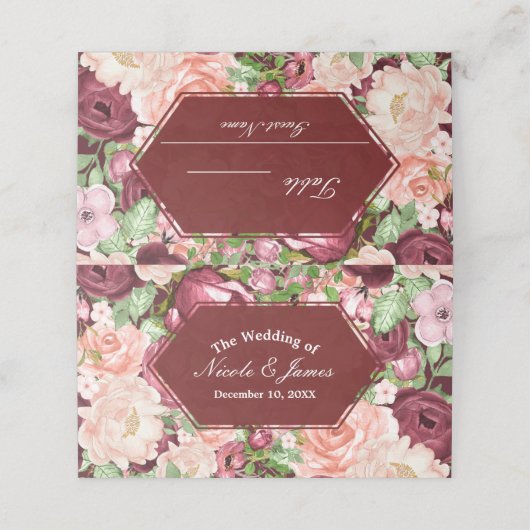 Carte De Placement Marsala Maroon Rustic Floral Mariage Table Siège (Extérieur déplié)