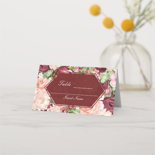 Carte De Placement Marsala Maroon Rustic Floral Mariage Table Siège (Dos)