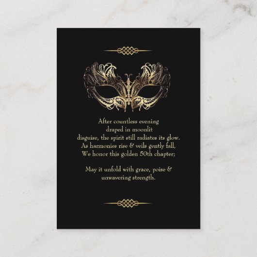Carte De Placement Mask Black Gold 50th Masquerade Birthday (Dos)