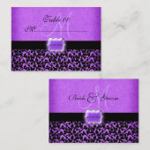Carte De Placement Masque mariage noir violet "numéro de table" (Devant / Derrière)