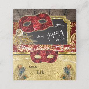 Carte De Placement Masquerade Ball Red Gold Peacock Party Place Card