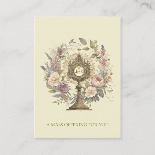 Carte De Placement Masse catholique offrant Monstrance Floral (Devant)