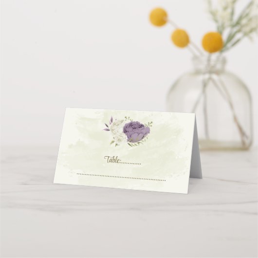 Carte De Placement mauve fleurs blanches verdure mariage (Devant)
