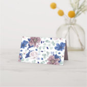Carte De Placement Mauve Navy Blue Floral Élégant Mariage romantique (Dos)