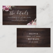 Carte De Placement Mauve violet fleurie bois rustique détails du mari (Devant / Derrière)