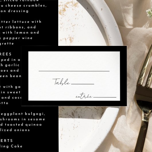 Carte De Placement Menu de mariage à écriture moderne noire plat