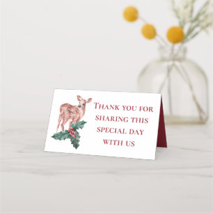 Carte De Placement Merci Cerf Noël Hiver Rouge Mariage Floral