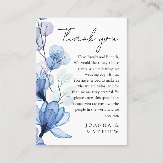 Carte De Placement Merci de Mariage transparent bleu Dusty (Devant)