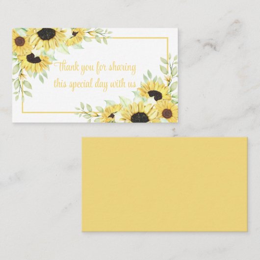 Carte De Placement Merci Floral Aquarelle tournesols Mariage (Devant / Derrière)