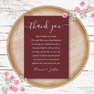 Carte De Placement Merci Mariage de script élégant rose Rosewood