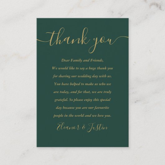 Carte De Placement Merci Mariage Emerald Green Et Gold Script (Devant)