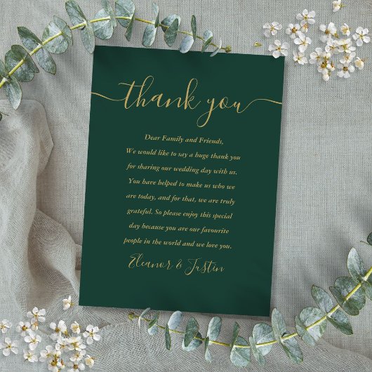 Carte De Placement Merci Mariage Emerald Green Et Gold Script
