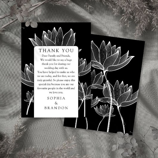 Carte De Placement Merci Mariage Floral Noir Et Blanc