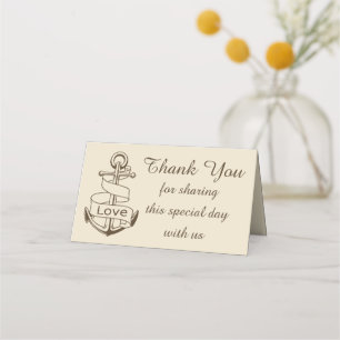 Carte De Placement Merci nautique Ancre de navire Brown Mariage Amour
