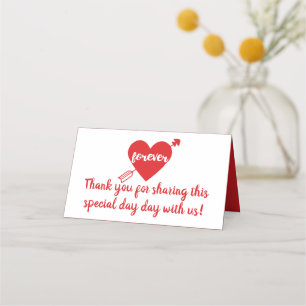 Carte De Placement Merci Rouge Coeur Blanc Mariage Anniversaire Amour