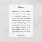 Carte De Placement Mère catholique Mary Floral Mémorare prière (Dos)